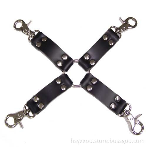 Bondage Hogtie Restraints 100% full Leather Wrist Ankle Hog Tie Trigger Clips Sex Toys for Couples